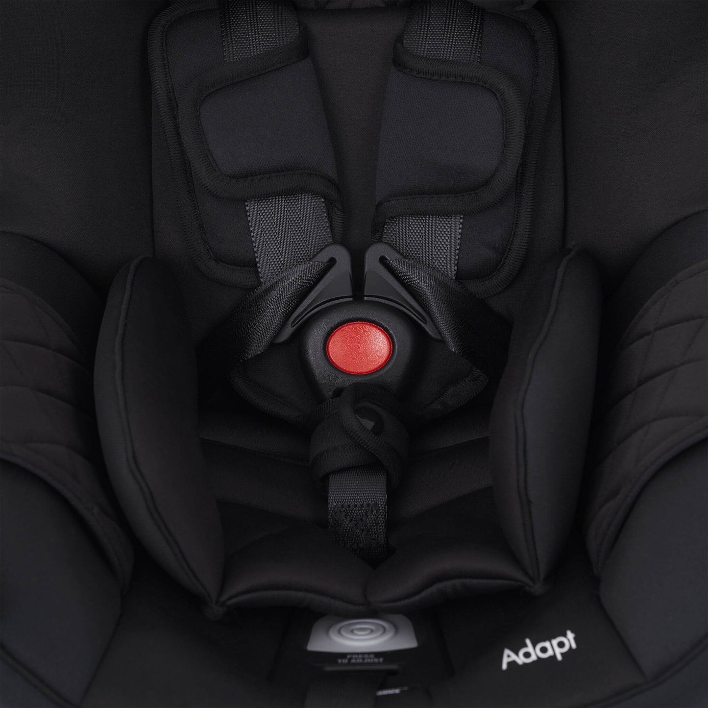 lose-up of InfaSecure Adapt More Capsule harness and buckle system