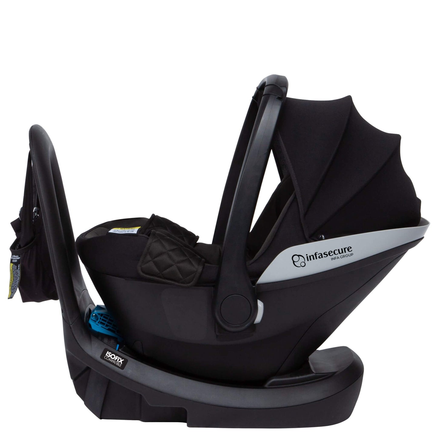 Full side view of InfaSecure Adapt More Capsule on ISOFix base
