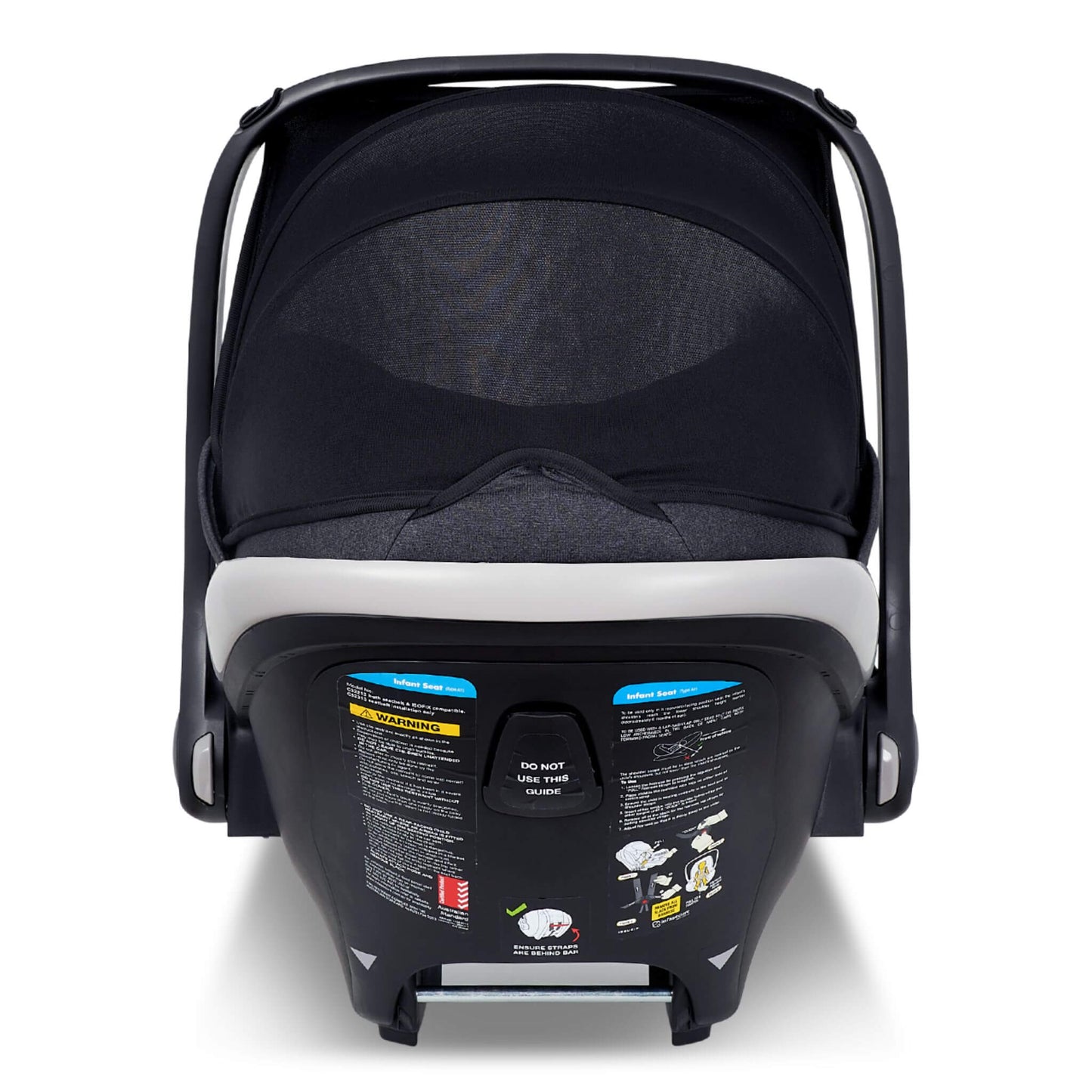 Rear view of the InfaSecure Cocoon Go Capsule showing label and base
