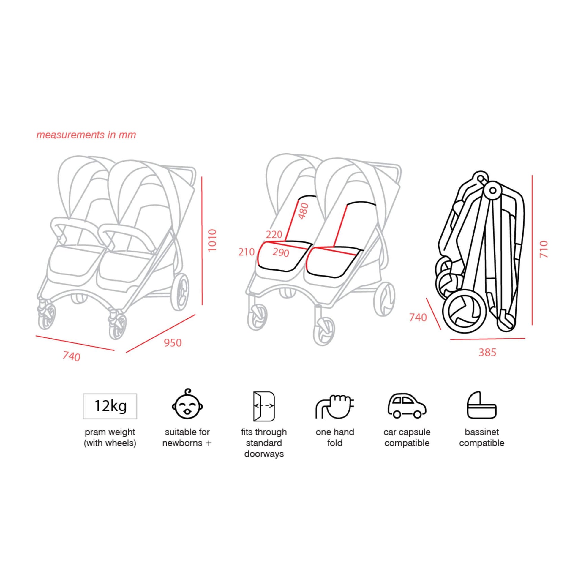 ValcoBabyTrendDuo_DimensionsandKeyFeaturesDiagram